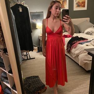 Red satin dress